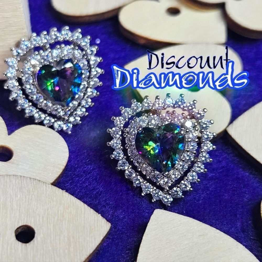 Heart Shaped Natural Mystic Topaz & Clear White Topaz Dangle Earrings